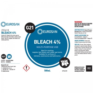 Eurosan Label G21 Bleach 4% (to suit 500ml-1000ml Bottle) (each)