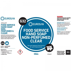 Eurosan Label G32 Food Service Clear Hand Soap Non-Perfumed (to suit 500ml-1000m